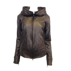 LGB Black Leather Hooded Bomber Jacket