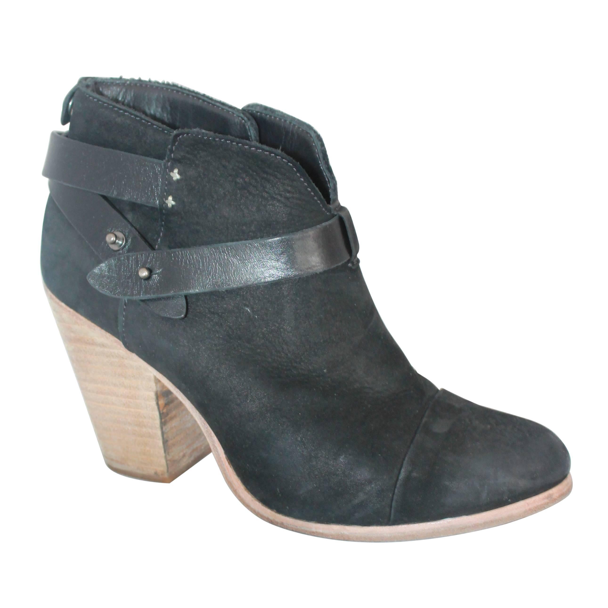 Rag & Bone Black Suede Black booties w/ Leather Wrap-Around Strap - 41