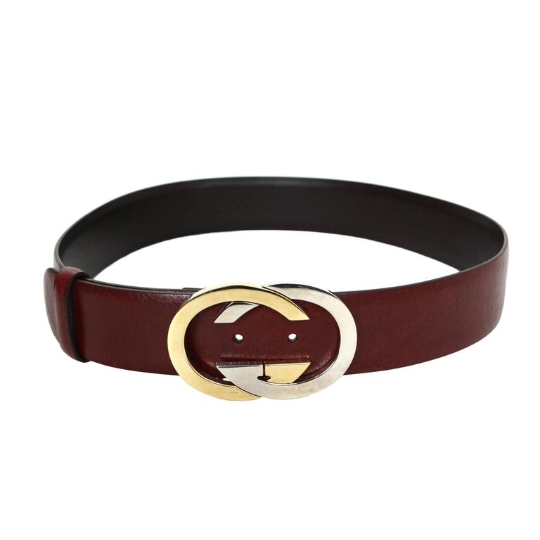 Gucci Burgundy Leather Belt With Two Tone Logo Buckle For Sale at ...