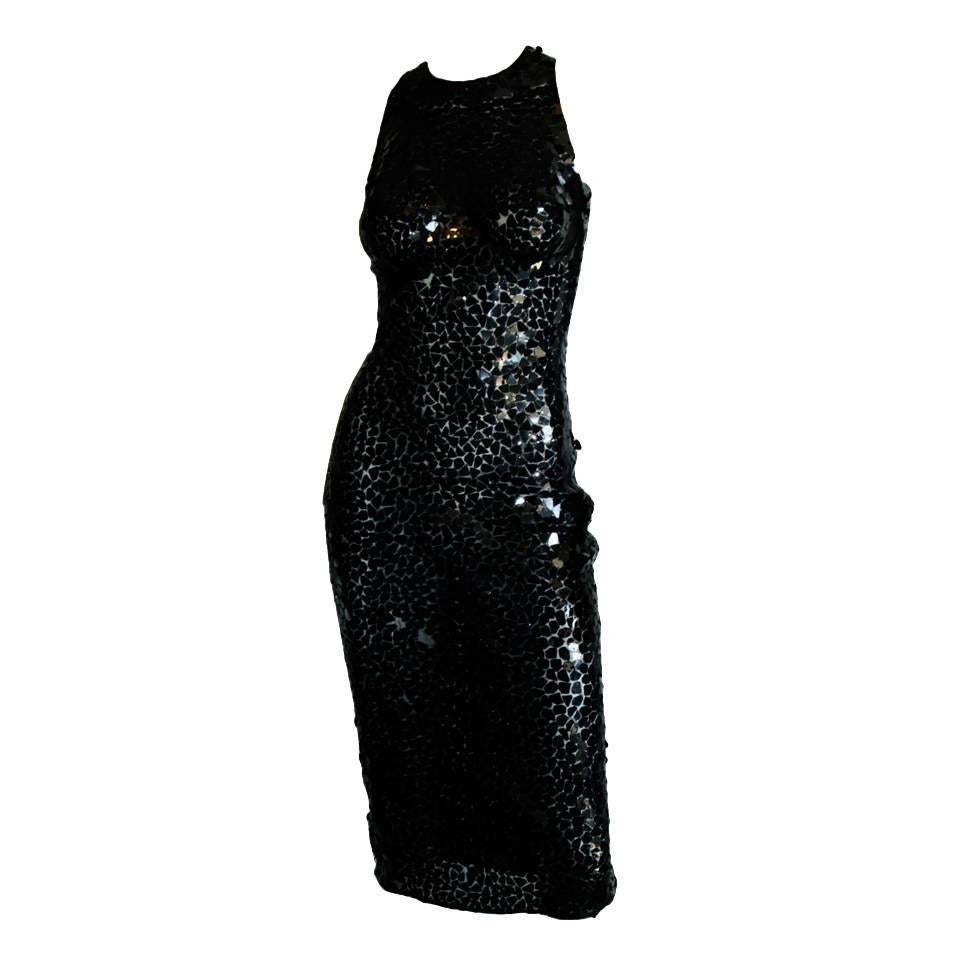 Utterly Rare & Incredible Tom Ford Gucci SS 2001 Black Sequin Tulle Corset Dress