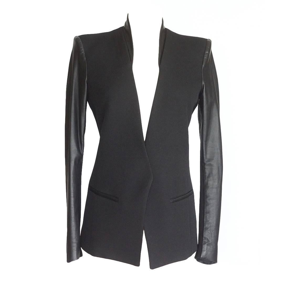 HELMUT LANG Jacket Shaped Sleek Wool and Leather  6 