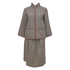 1970s Yves Saint Laurent Quilted Paisley Skirt Suit 