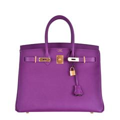 HERMES BIRKIN BAG 35CM ANEMONE * IRIS * GOLD HARDWARE JaneFinds