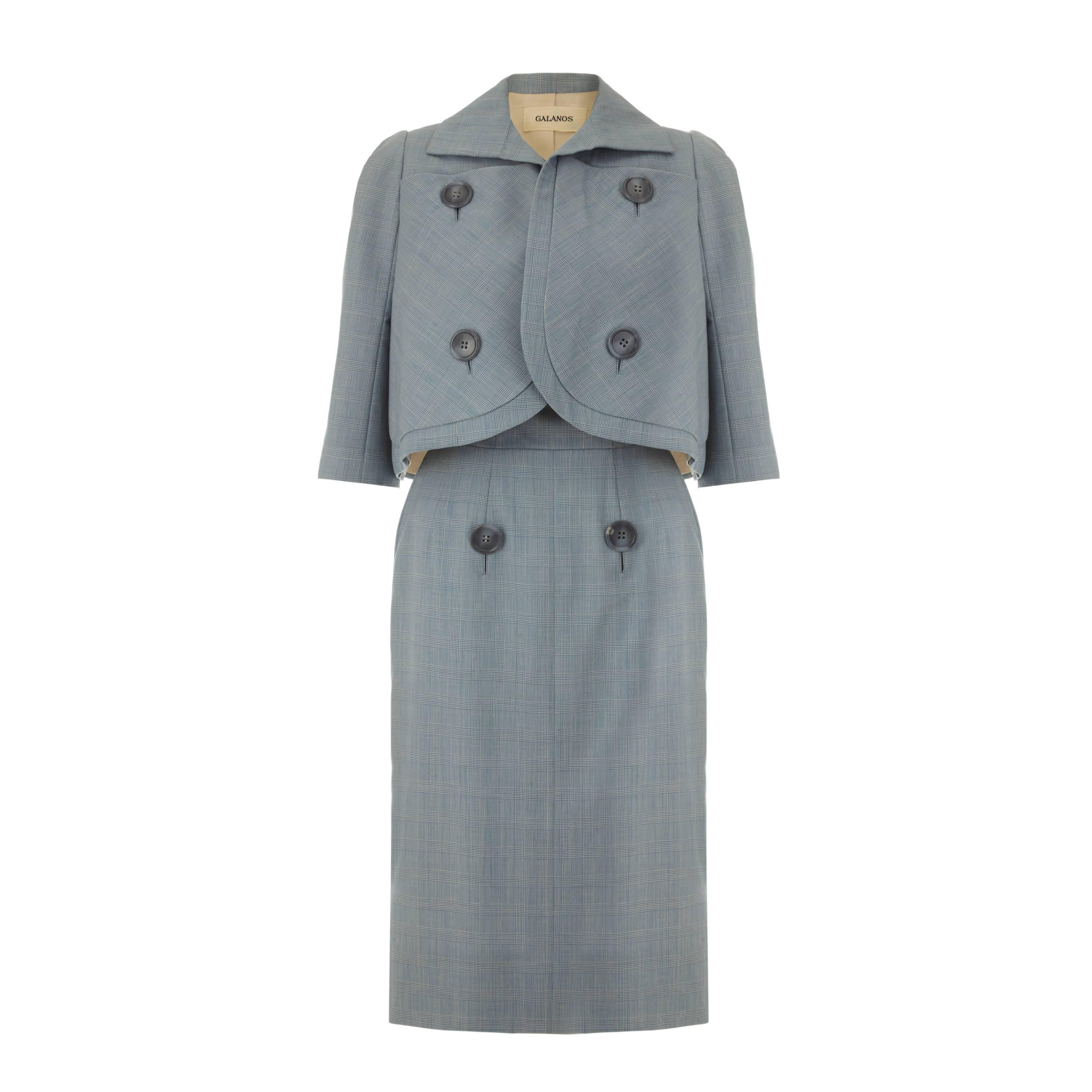 1960s Galanos Blue Check Dress Suit 