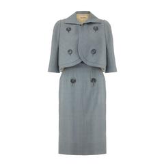 1960s Galanos Blue Check Dress Suit 