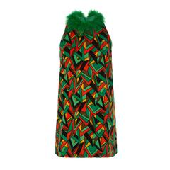 1960s Alan Saville Green Abstract Velvet Dress