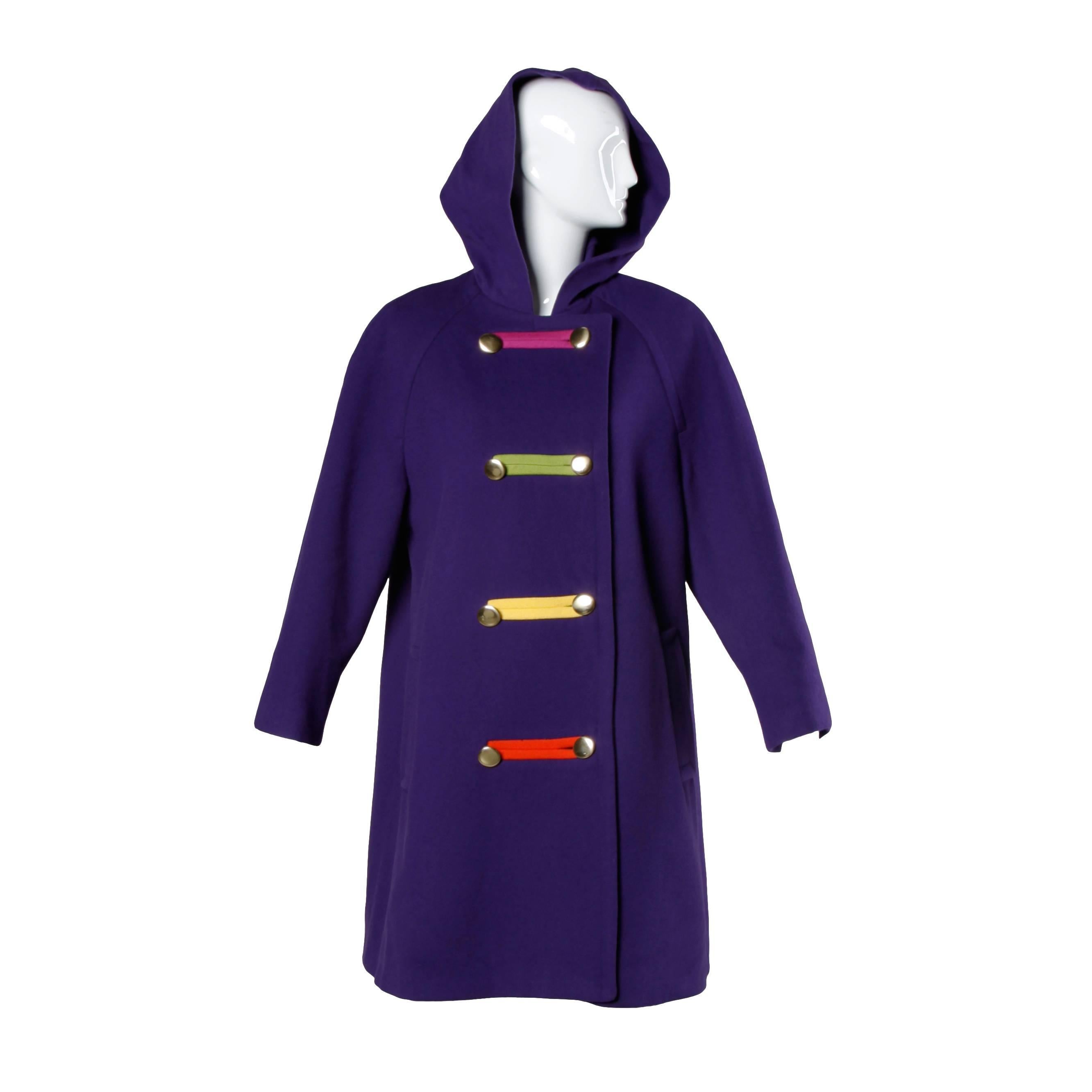 Bill Blass Vintage 1980s Color Block Swing Coat with a Hood For Sale