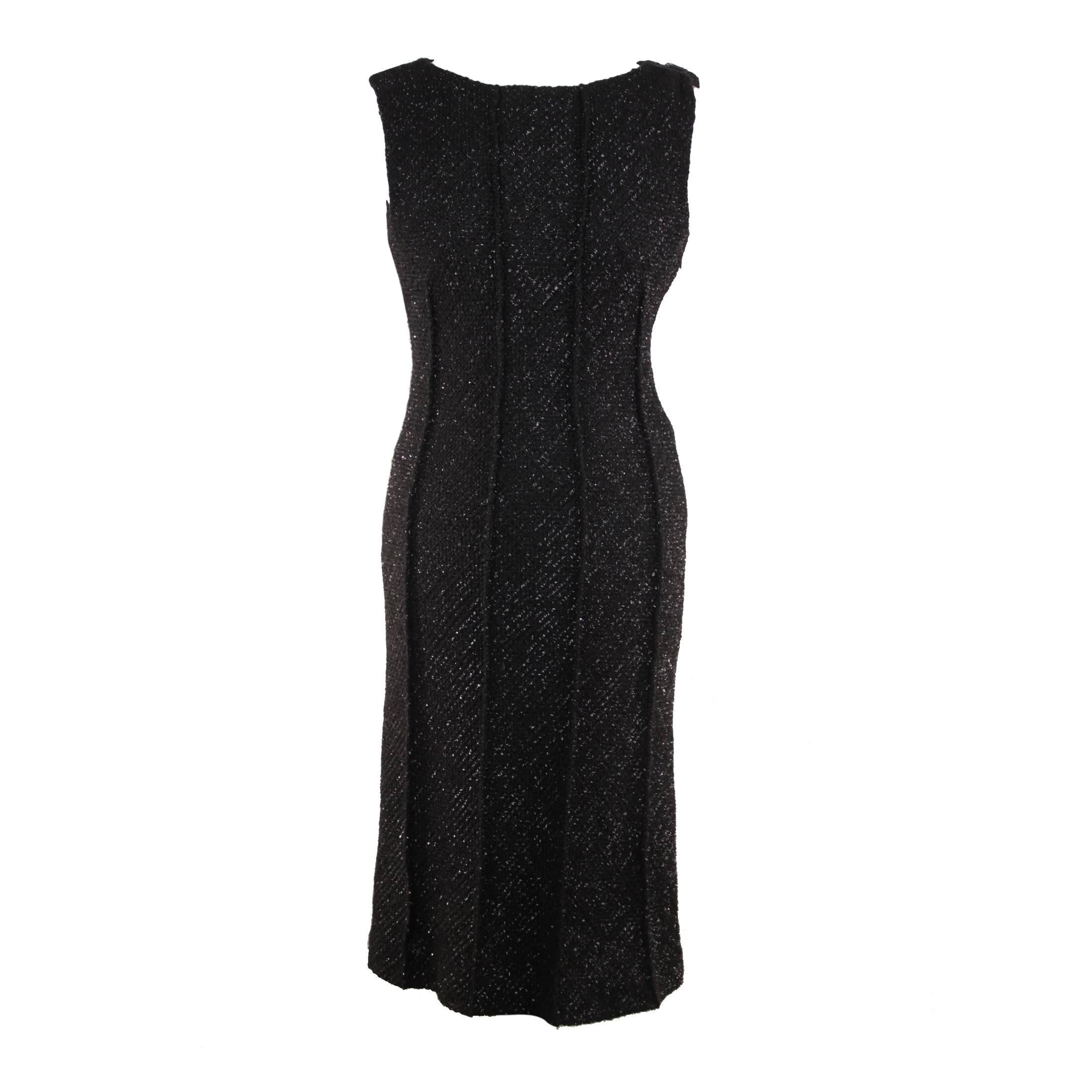 ALBERTA FERRETTI Italian Boucle Tweed LITTLE BLACK DRESS Sleeveless Sz 44 IT