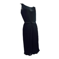 1950s James Galanos Little Black Dress in Silk Chiffon w/ Front Draping