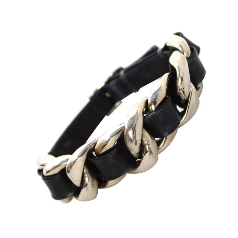 Chanel Leather Woven Chain Link Bracelet SHW For Sale at 1stDibs chanel leather bracelet