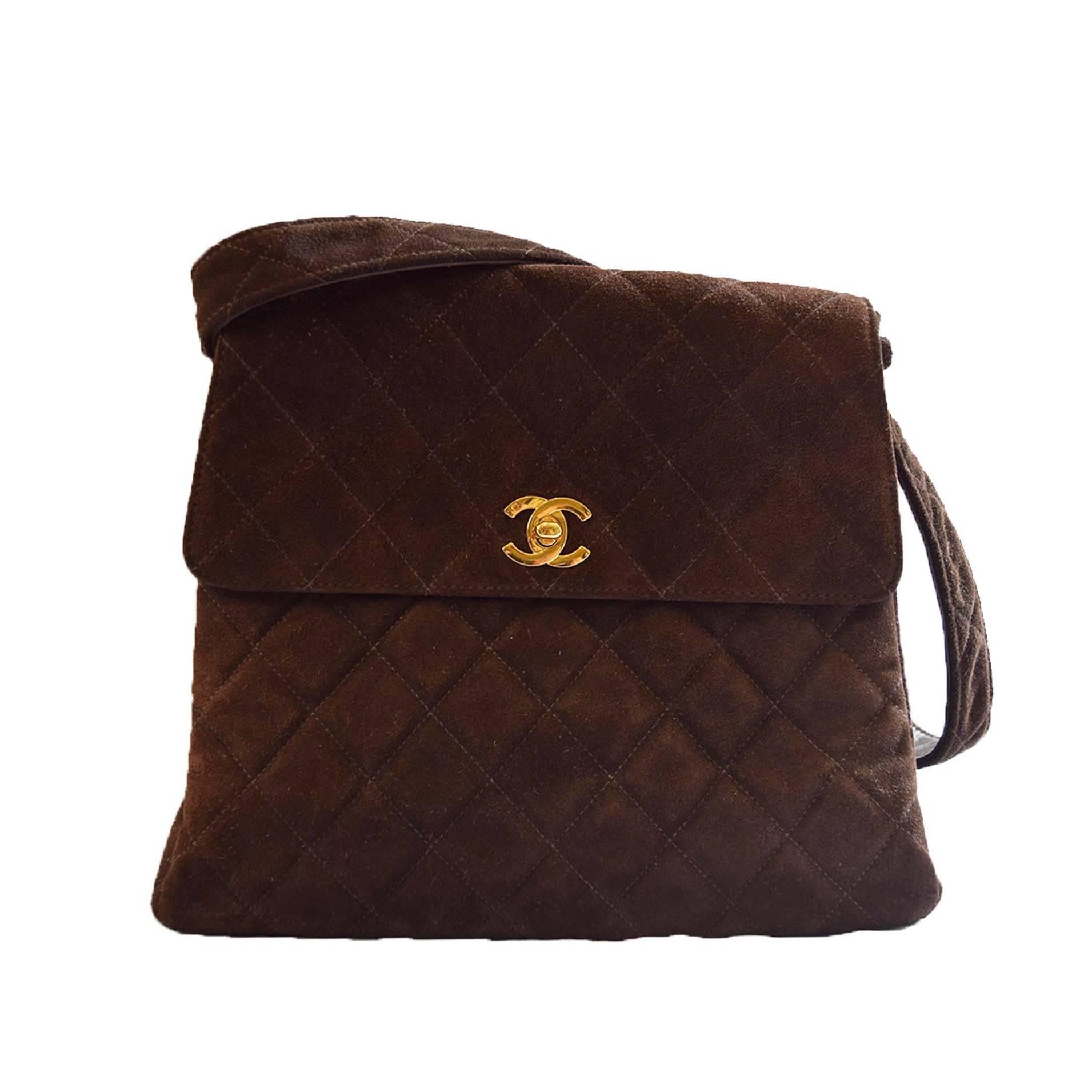 Chanel quilted brown suede handbag 1998