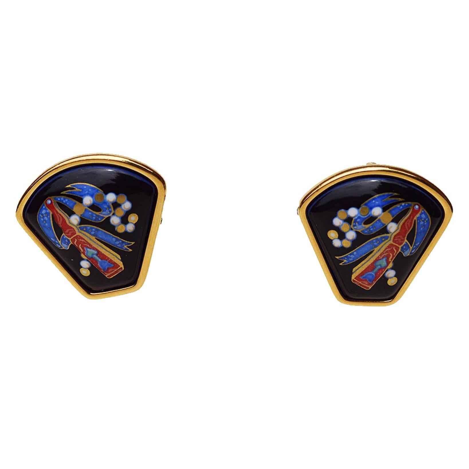Hermes enamel navy clipon earrings 1980's