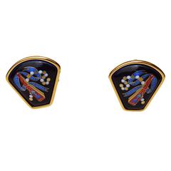 Vintage Hermes enamel navy clipon earrings 1980's