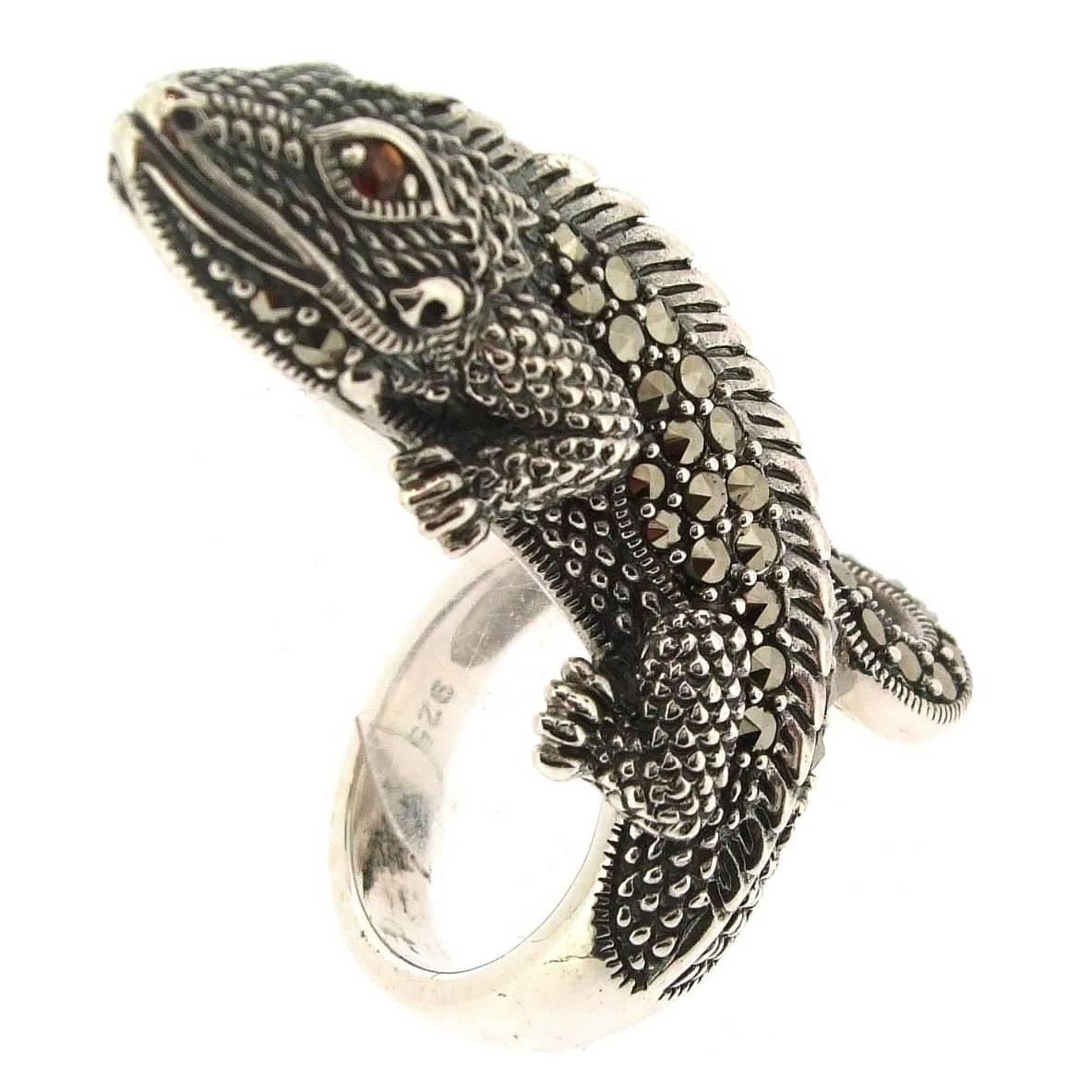 Silver Lizard Iguana Marcasite Ring  For Sale