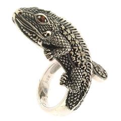 Silver Lizard Iguana Marcasite Ring 