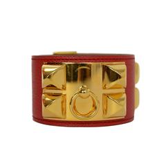 Hermes Rouge Casque Epsom Collier De Chien CDC Cuff Bracelet sz S GHW