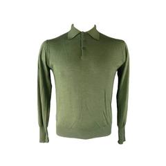 LORO PIANA Size S Forest Green Collared Cashmere / Silk Pullover Polo