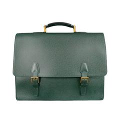 LOUIS VUITTON Green Textured Leather TASHKENT Gold Tone Hardware Briefcase
