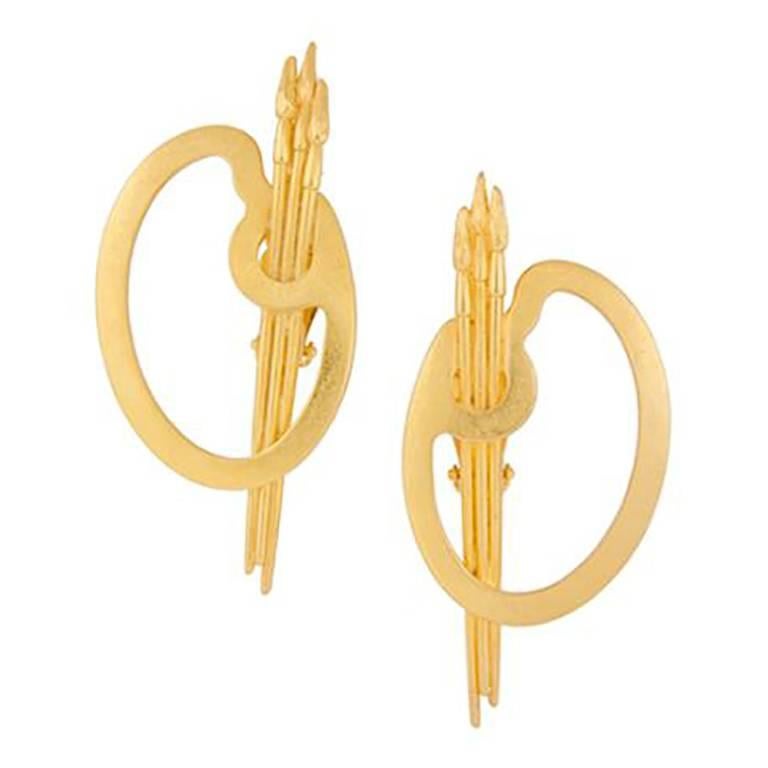 Karl Lagerfeld 1990s Gold Tone Artist's Palette & Paintbrush Earrings 