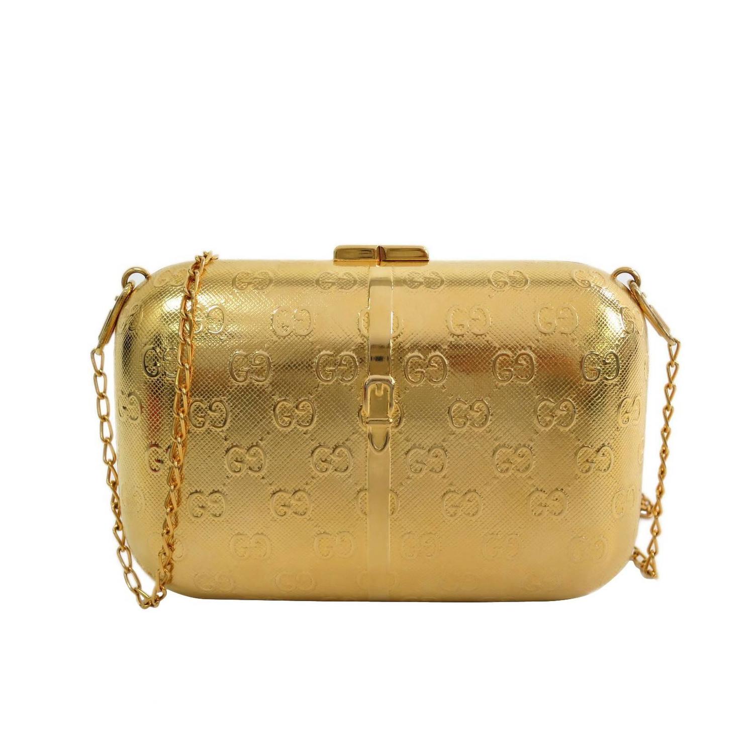 Gucci Gold Tone Metal Minaudière Chain Shoulder Bag Clutch at 1stDibs | gucci  gold clutch, gucci clutch gold, gold minaudiere