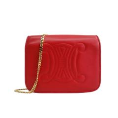 Vintage Celine Red Lambskin Leather Flap Gold Chain Shoulder Bag