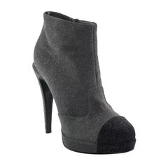 CHANEL Metallic Colorblock Cap Toe Wool Speckle Ankle Shoes Booties