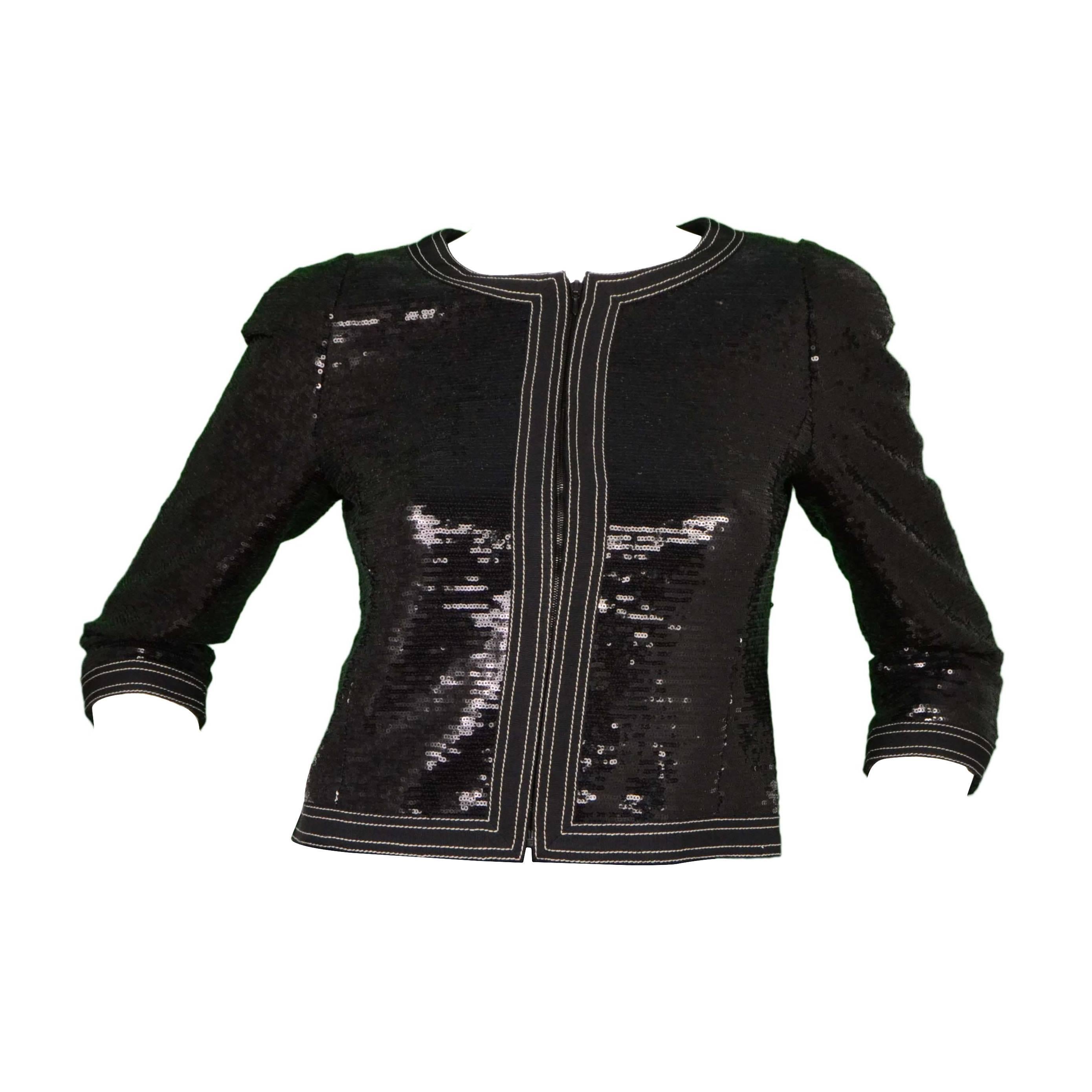 Chanel Black Sequin Cropped Evening Jacket sz 36