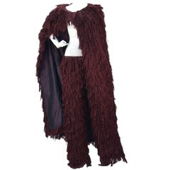 Mila Schon Burgundy Silk Fringe Cape with Matching Fringe Pants