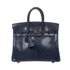 Hermes Birkin Bag 25cm Green Lizard W/Silver Hardware $8700