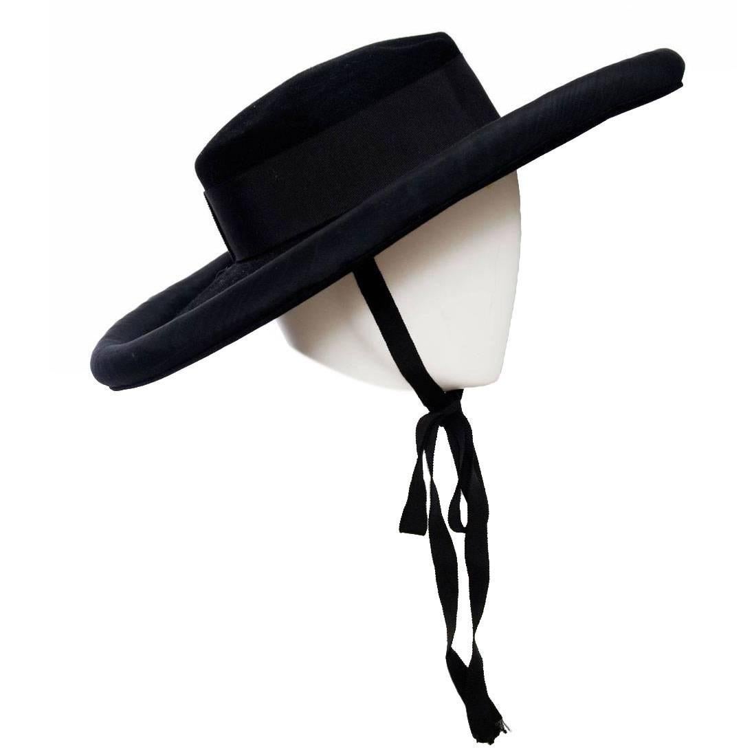 1980s Yves Saint Laurent Black Wide Brimmed Matador Hat