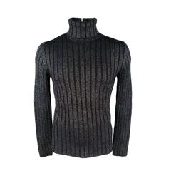 DOLCE & GABBANA Size M Navy & Silver Sparkle Lurex Wool Turtleneck Sweater