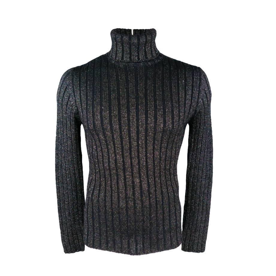 DOLCE and GABBANA Size M Navy and Silver Sparkle Lurex Wool Turtleneck ...