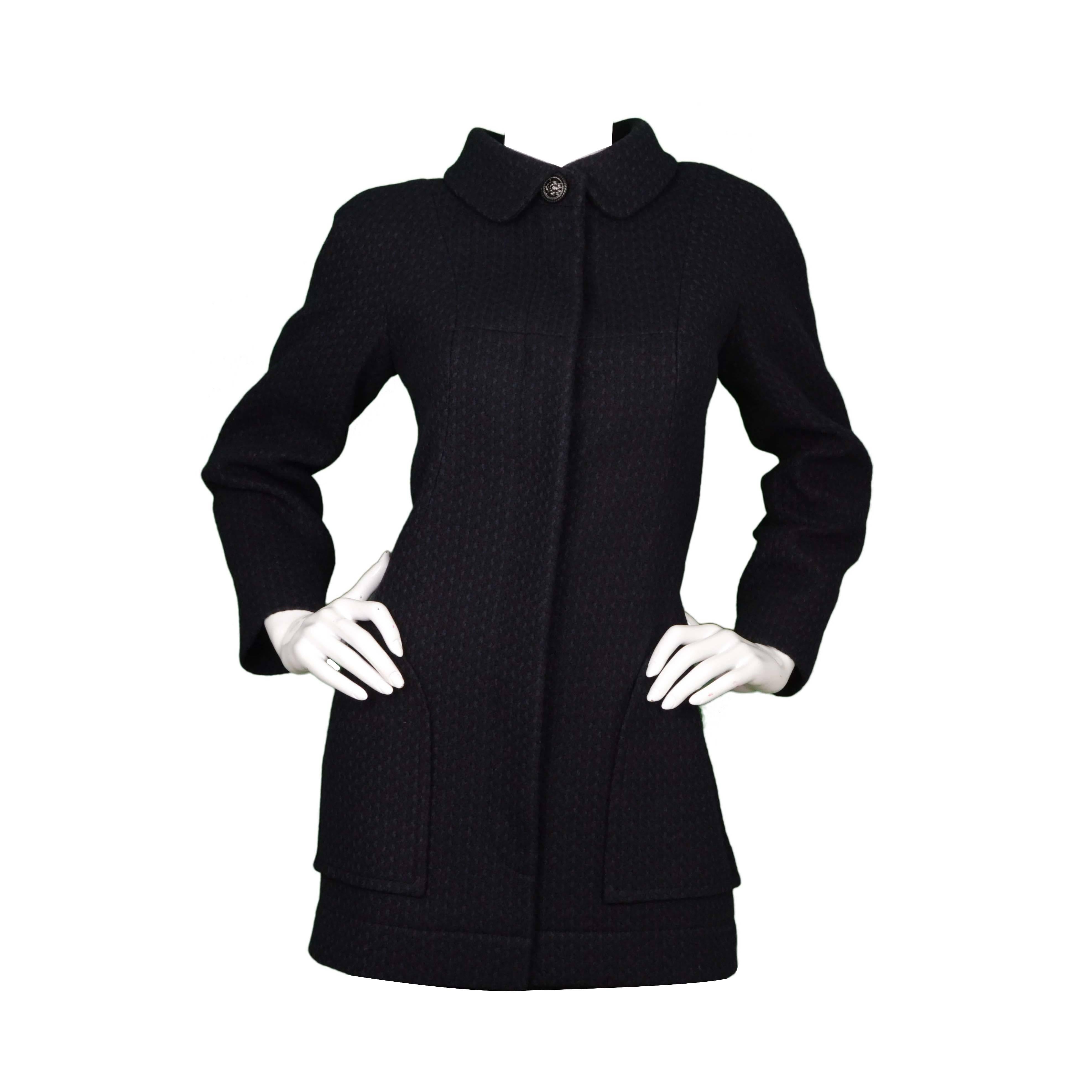 Chanel Black & Navy Wool Pea Coat sz 36