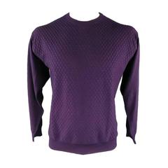 BRIONI Size XL Deep Purple Textured Wool Crewneck Pullover