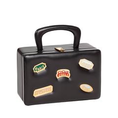 Vintage 1960's Prestige Black Calfskin Destination Bag Box Purse w/City Names