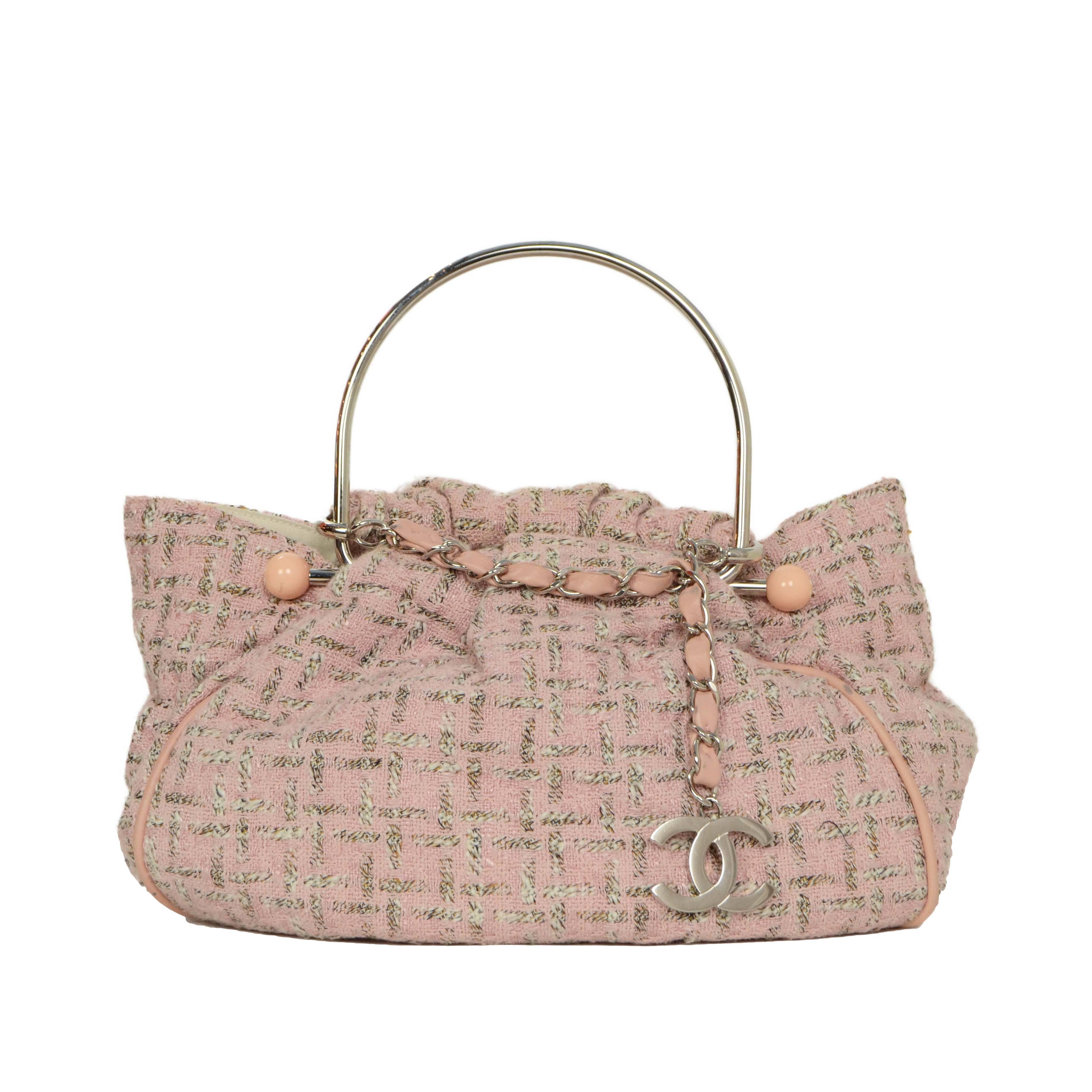 Chanel Pink & Grey Tweed "Knitting" Bag SHW