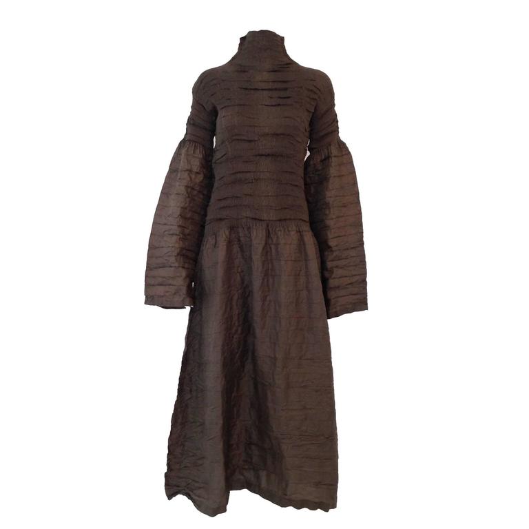 Issey Miyake Taupe Silk Gown For Sale at 1stDibs