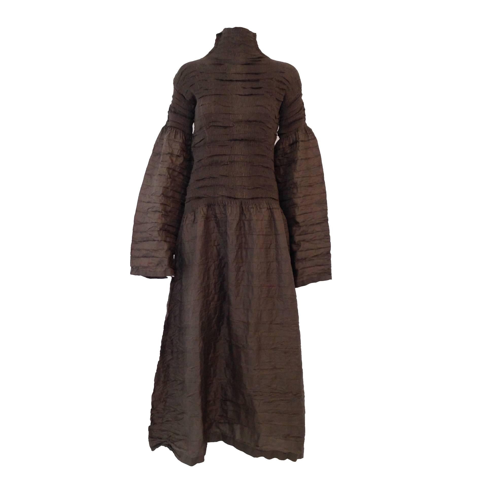 Issey Miyake Taupe Silk Gown For Sale
