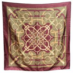 Hermes Vintage Eperon d'Or Silk Scarf in Maroon-RARE COLORWAY