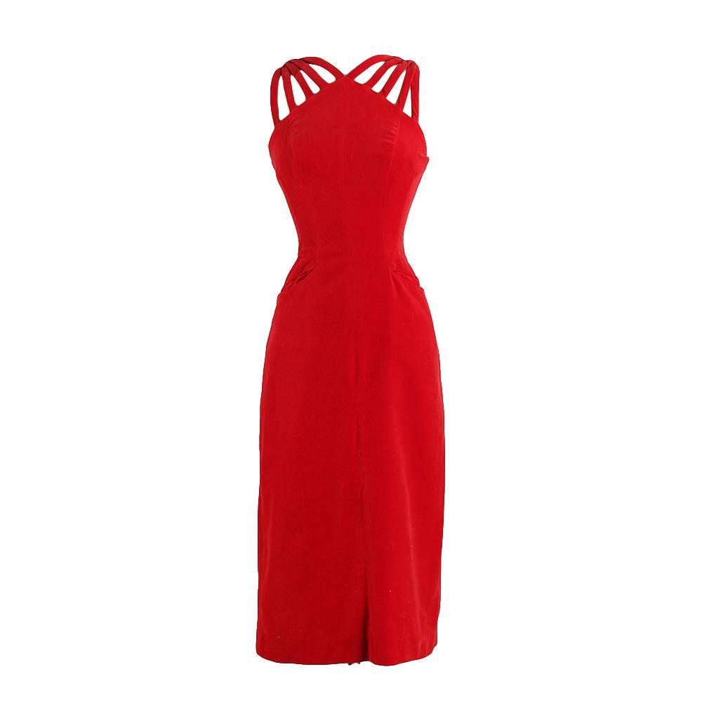 Vintage 1950s Mindy Ross Red Velvet Cocktail Dress