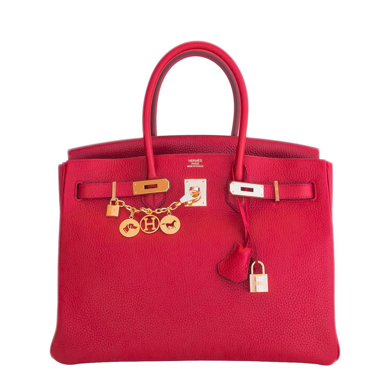 Hermes Rouge Casaque Lipstick Red 35cm Birkin Gold GHW Gorgeous