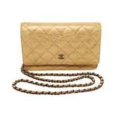 Fabulous Chanel Gold Lizard Classic Wallet on a Chain WOC Rare 11