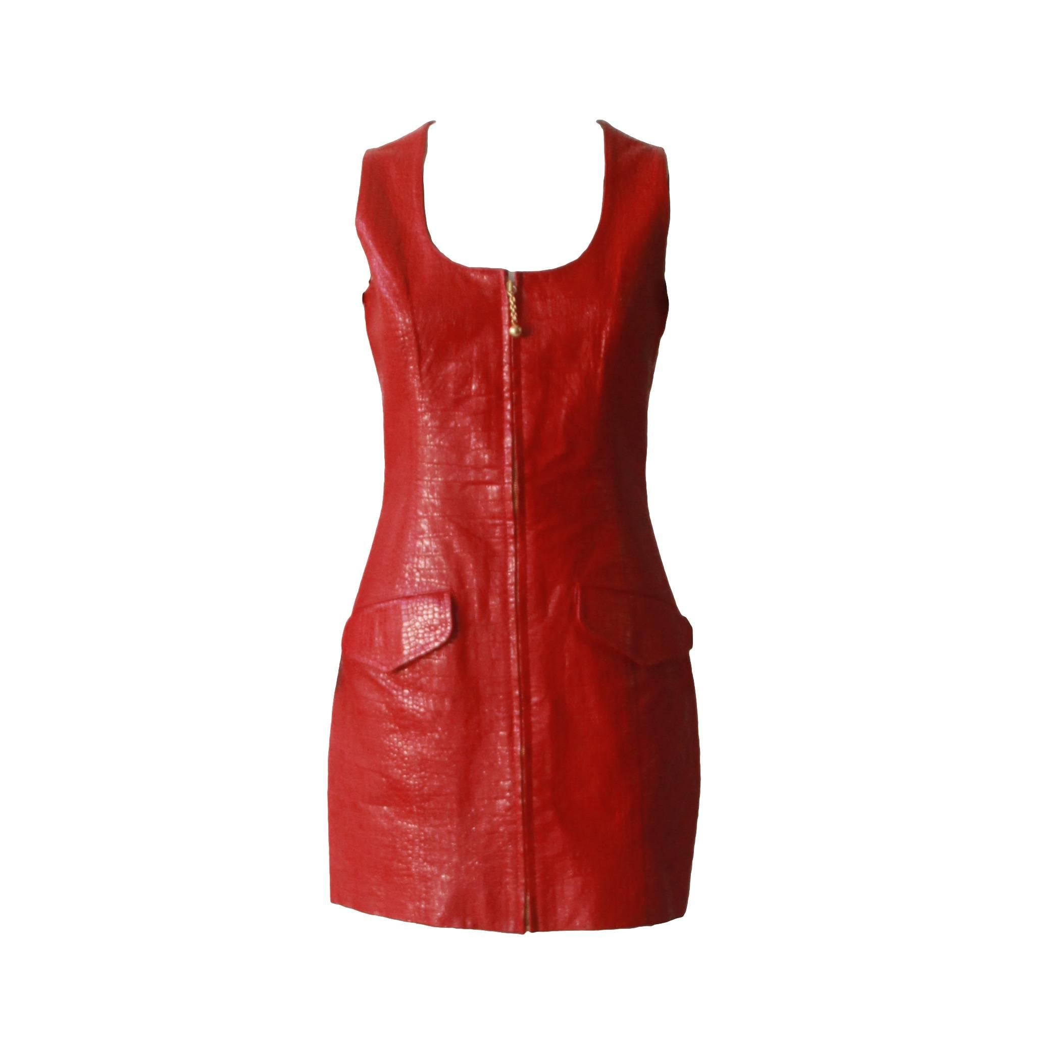 Mario Valentino Leather Dress Fall 1992 For Sale