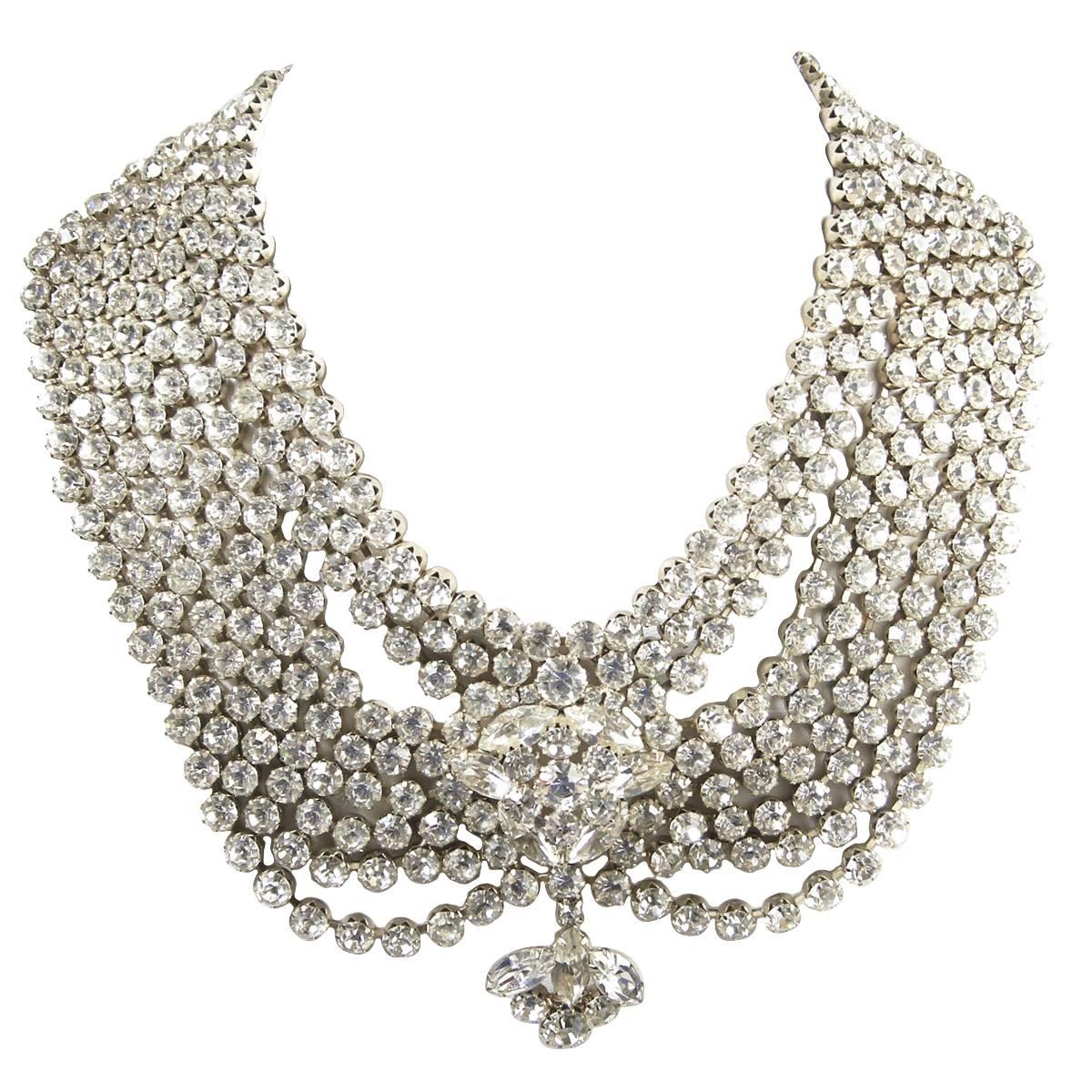 Vintage 50s Huge Rhinestone Bib Necklace