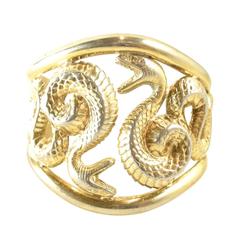 Vintage 1960s Wide Gold Tone Serpent Cuff Bracelet