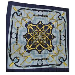 Hermes Eperon d'Or Blue Scarf