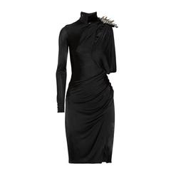 New Versace Black One-shoulder embellished jersey dress