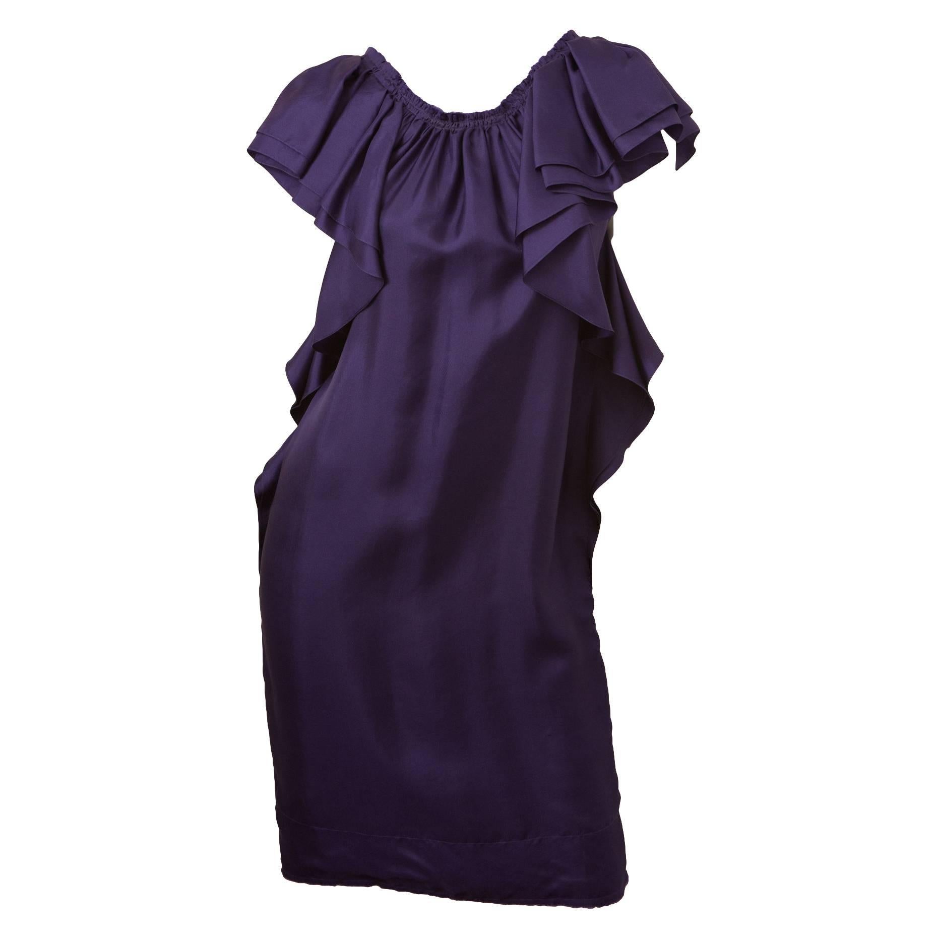 Lanvin Silk Purple Ruffle Dress