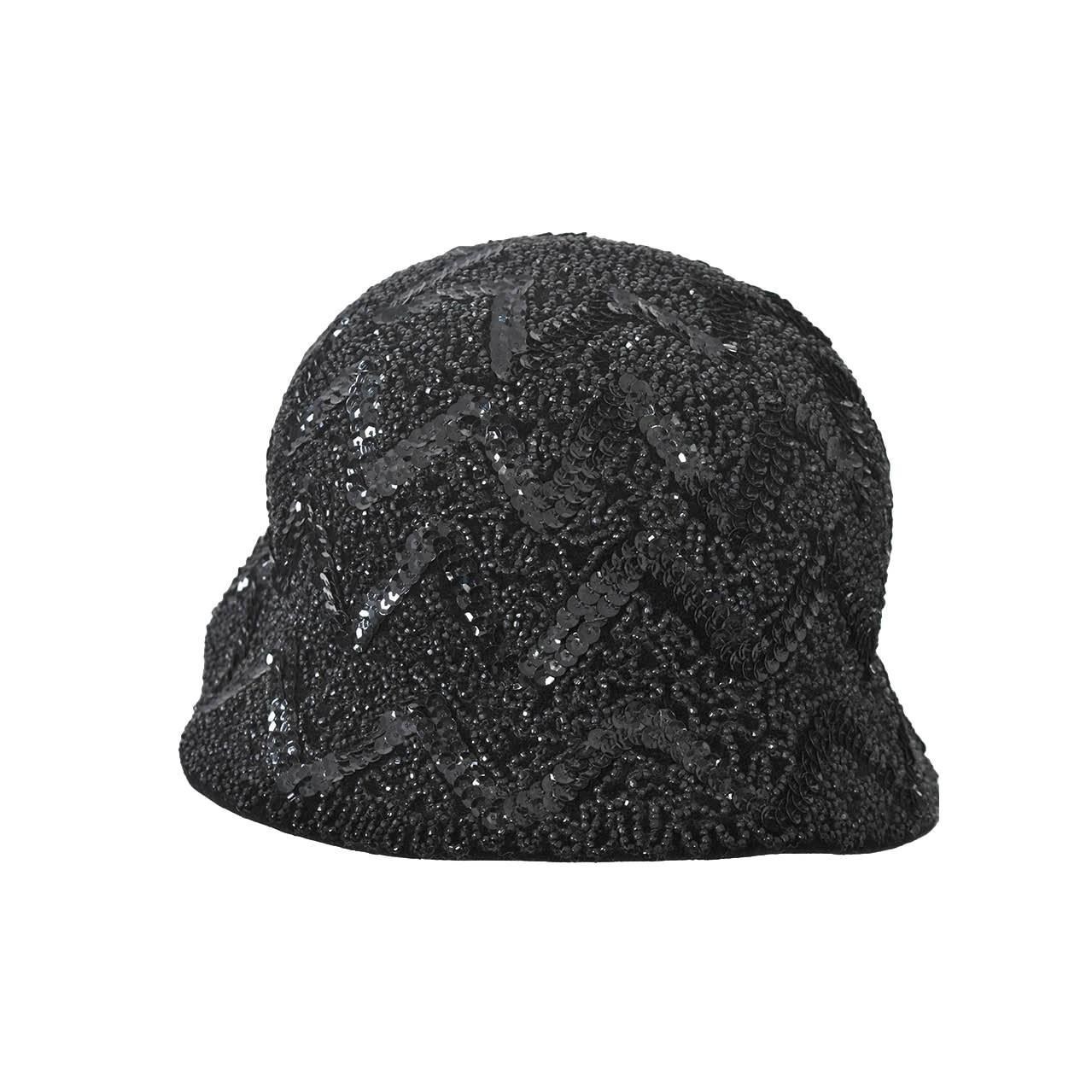 Bonwit Teller Black Beaded Hat For Sale