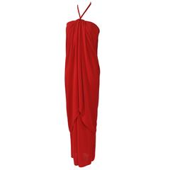 Bill Blass Red Halter Gown